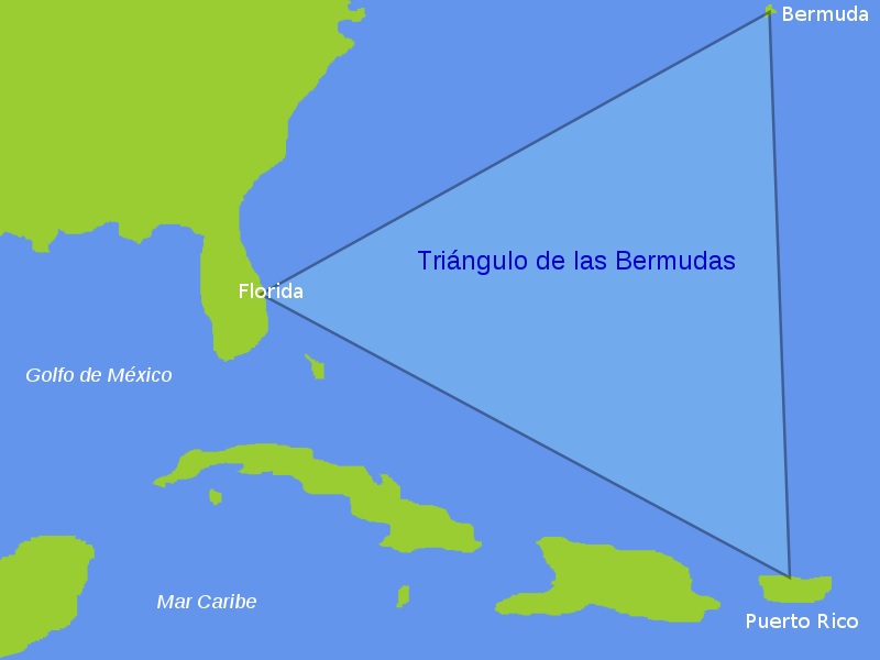 Mapa de las ubicaciones que conforman el Triángulo de las Bermudas
