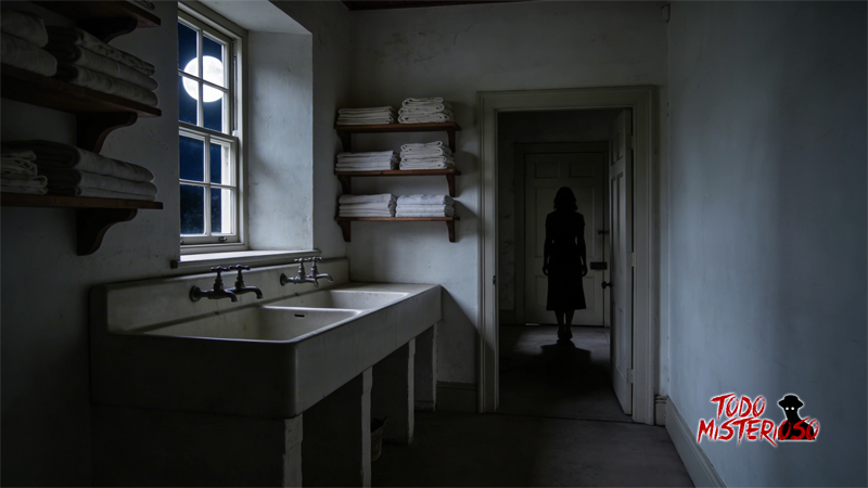 Sombra del espíritu de una mujer en el lavadero de una casa antigua. Imagen ilustrativa