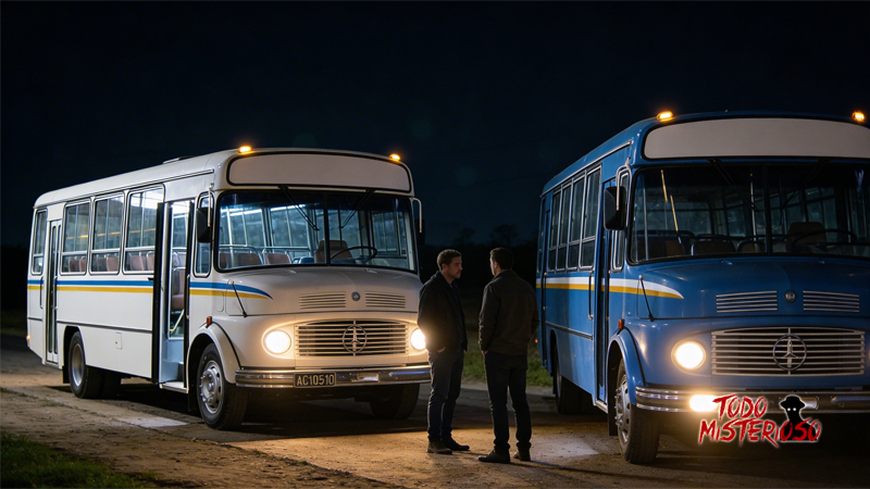 Dos colectiveros hablando en la oscuridad de la ruta. Imagen ilustrativa