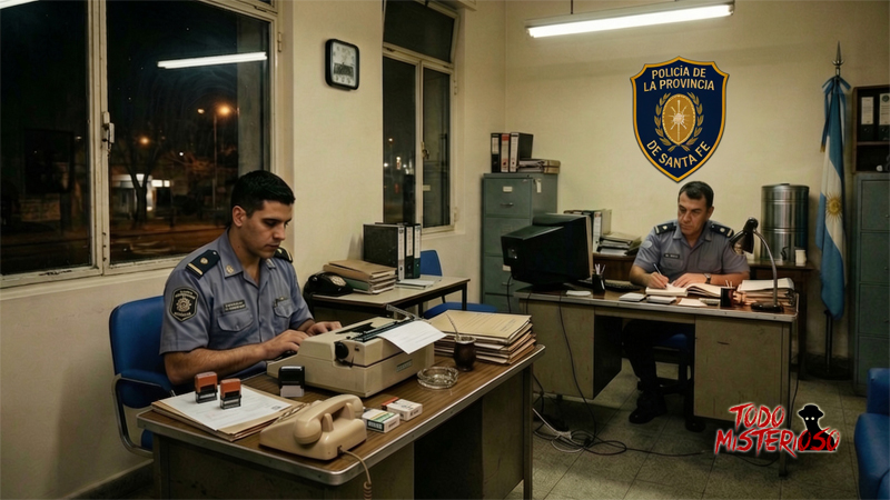 Dos policías trabajando en una dependencia policial de Santa Fe, Argentina. Imagen ilustrativa