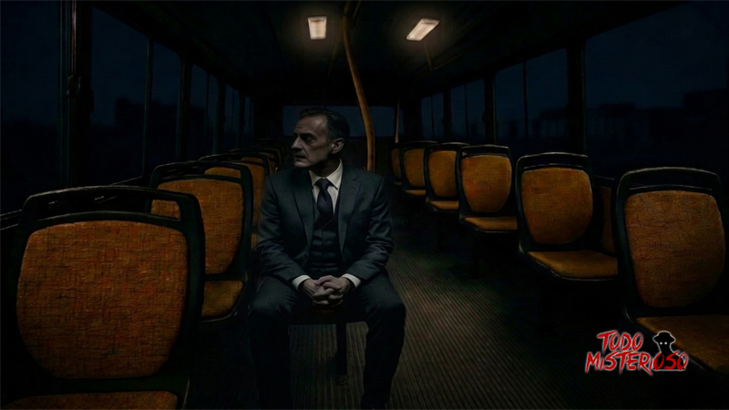 Hombre de traje en un colectivo. Imagen ilustrativa