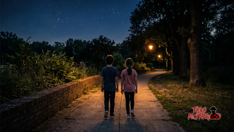 Dos chicos caminando por la noche. Imagen ilustrativa