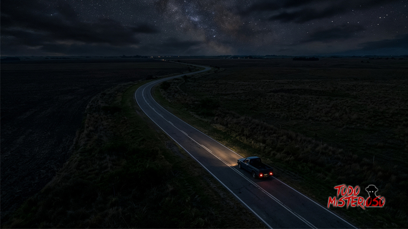 Pick up 504 modelo 1996 en ruta por la noche. Imagen ilustrativa